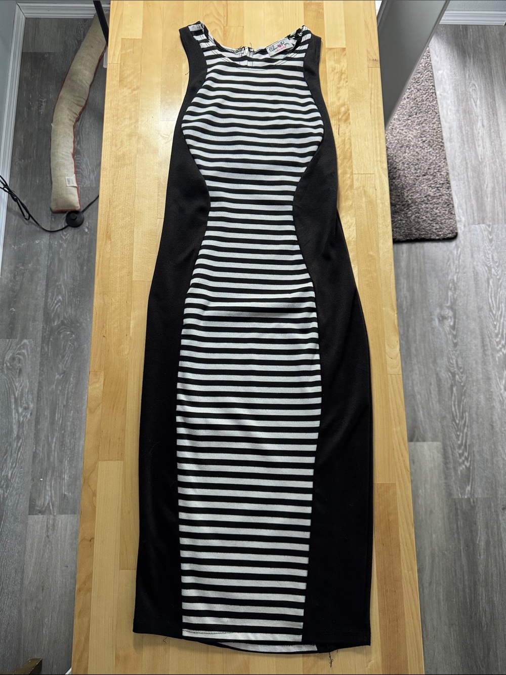 Black and White Striped Midi Bodycon Dress - Sleeveless